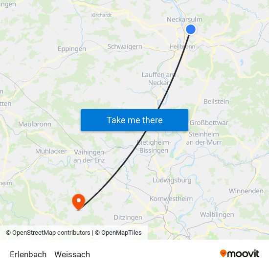 Erlenbach to Weissach map