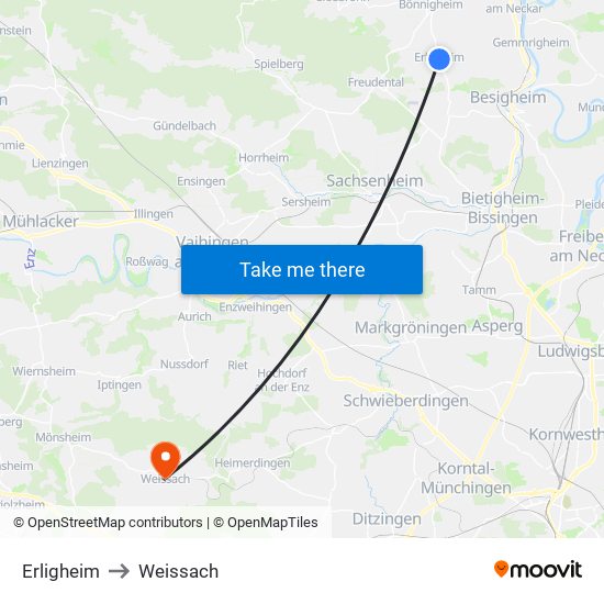 Erligheim to Weissach map
