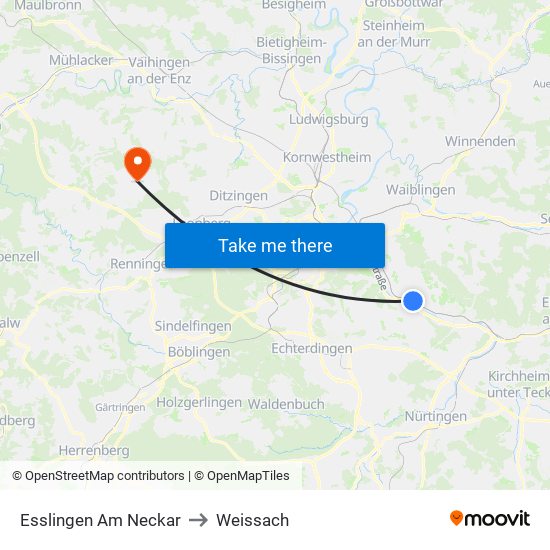 Esslingen Am Neckar to Weissach map