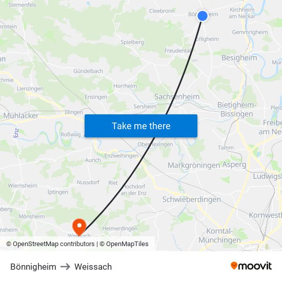 Bönnigheim to Weissach map