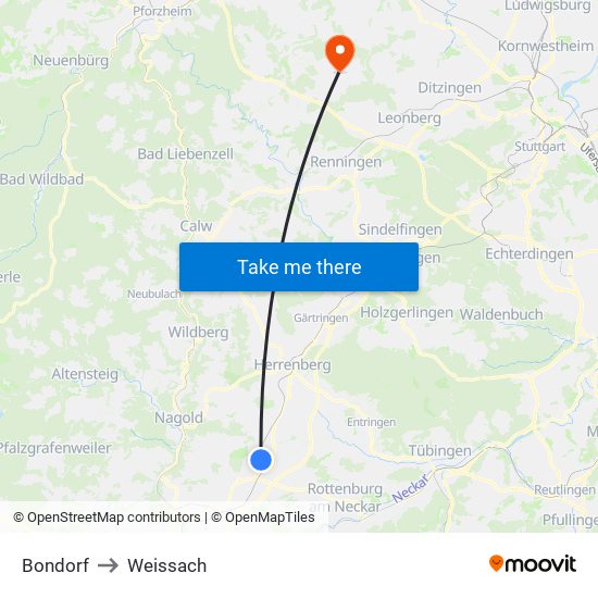 Bondorf to Weissach map