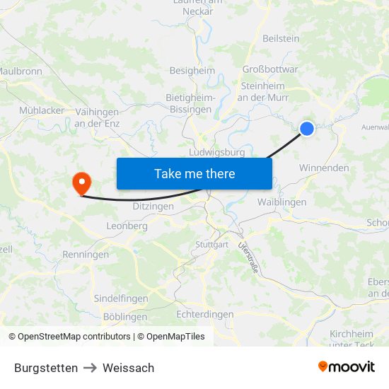Burgstetten to Weissach map