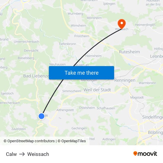 Calw to Weissach map