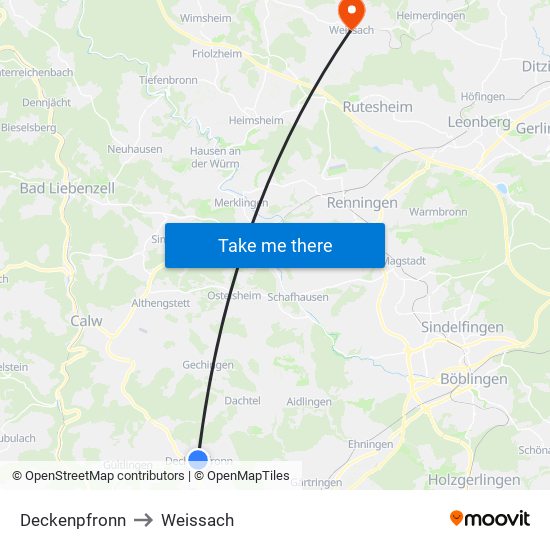 Deckenpfronn to Weissach map