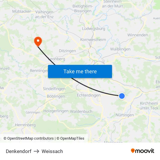 Denkendorf to Weissach map