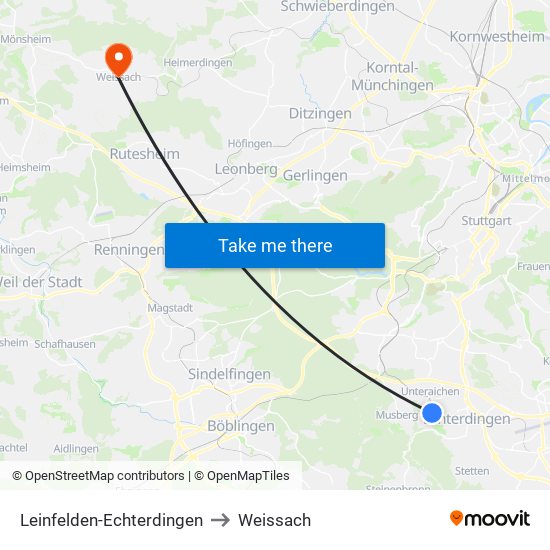 Leinfelden-Echterdingen to Weissach map