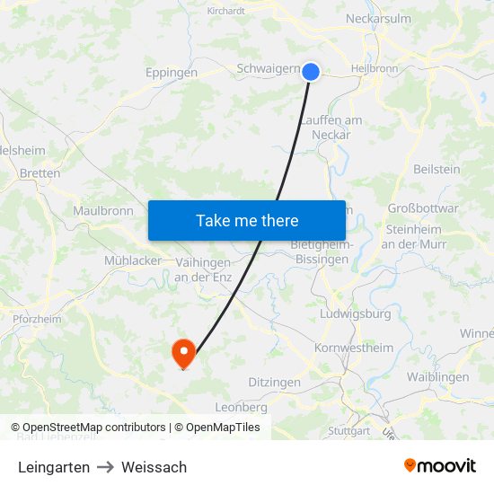 Leingarten to Weissach map