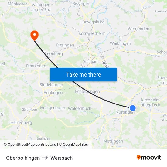 Oberboihingen to Weissach map