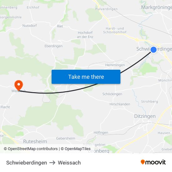 Schwieberdingen to Weissach map