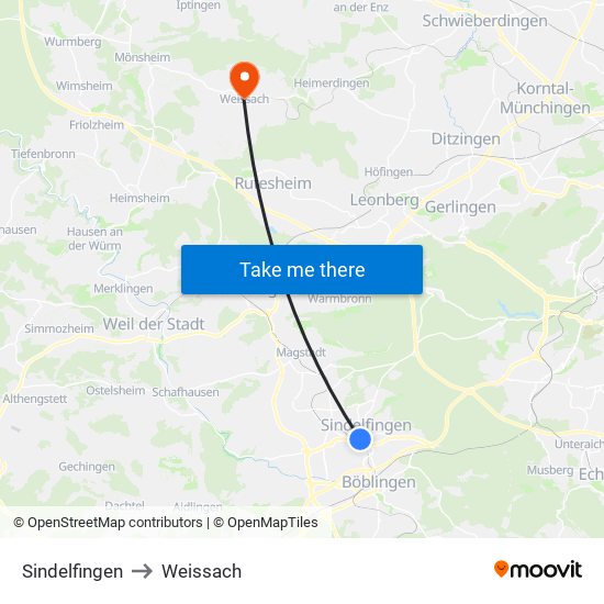 Sindelfingen to Weissach map