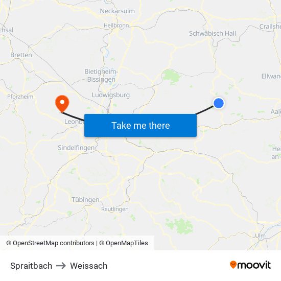 Spraitbach to Weissach map