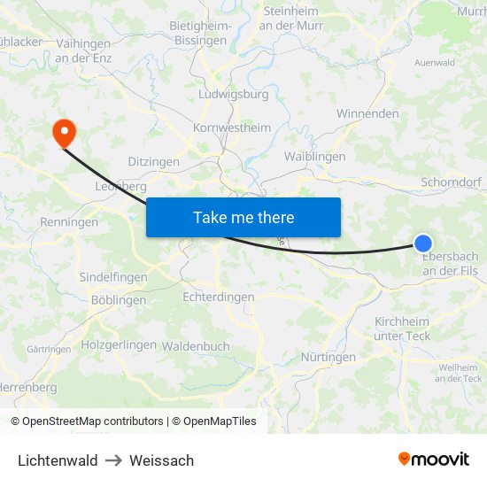 Lichtenwald to Weissach map