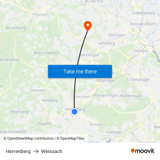 Herrenberg to Weissach map