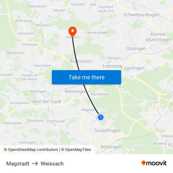 Magstadt to Weissach map