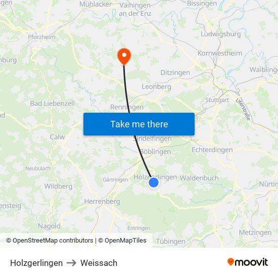 Holzgerlingen to Weissach map