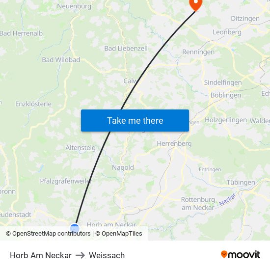 Horb Am Neckar to Weissach map