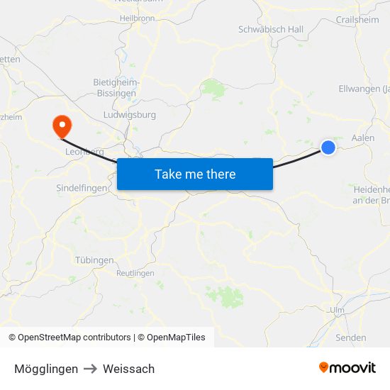 Mögglingen to Weissach map