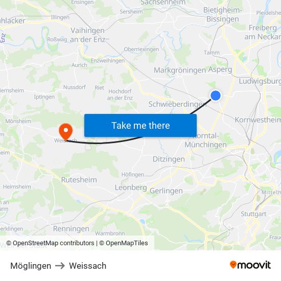 Möglingen to Weissach map