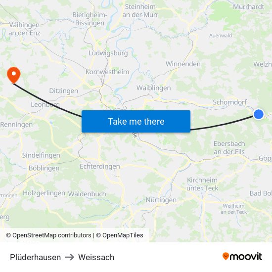Plüderhausen to Weissach map