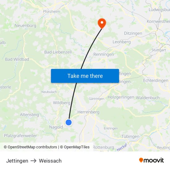Jettingen to Weissach map