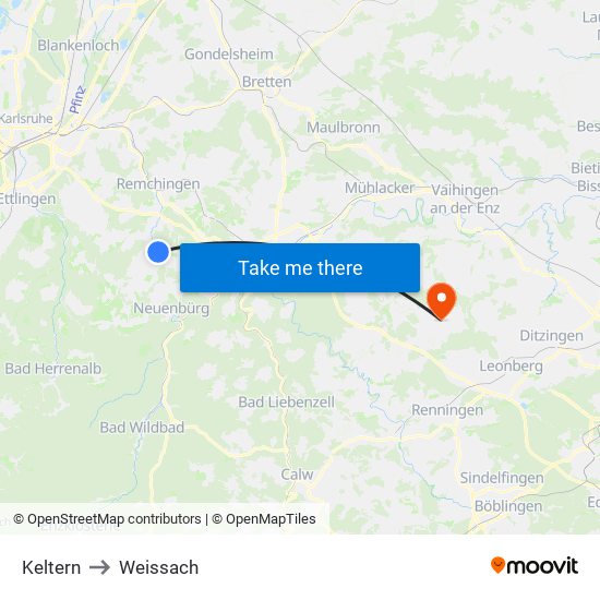 Keltern to Weissach map