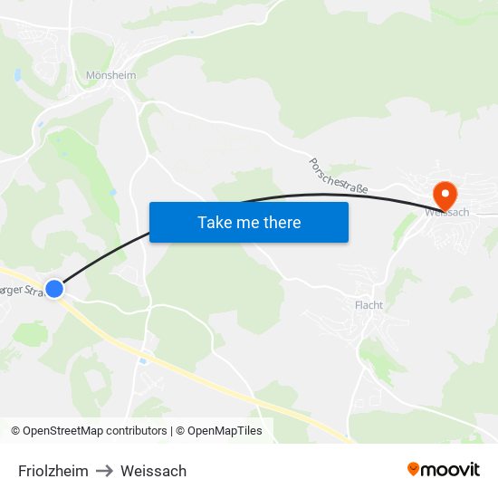 Friolzheim to Weissach map