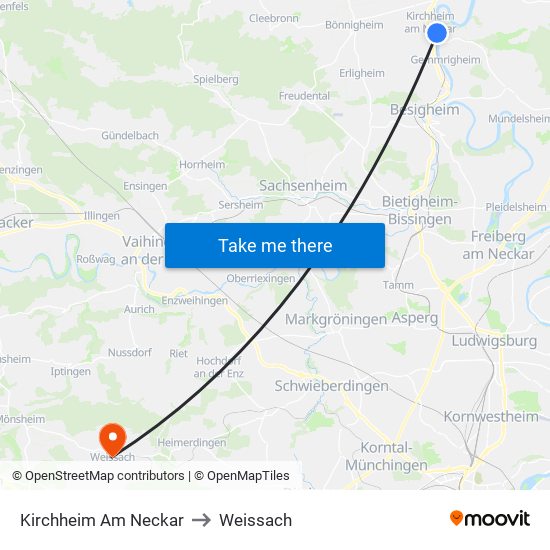 Kirchheim Am Neckar to Weissach map