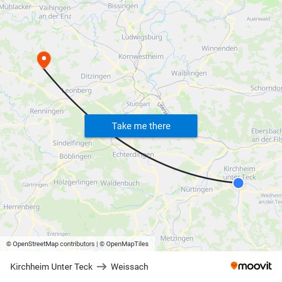 Kirchheim Unter Teck to Weissach map