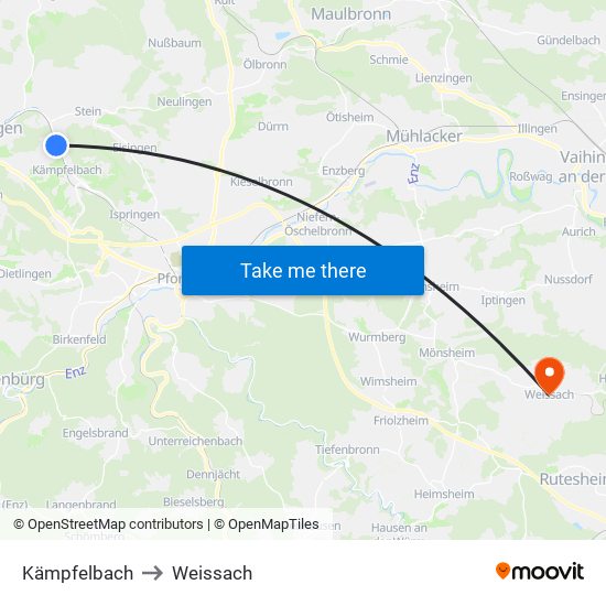 Kämpfelbach to Weissach map