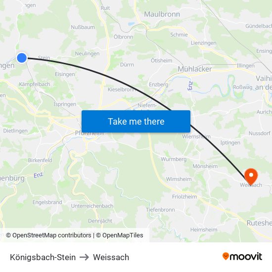 Königsbach-Stein to Weissach map