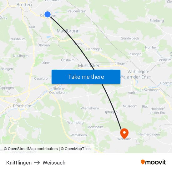 Knittlingen to Weissach map