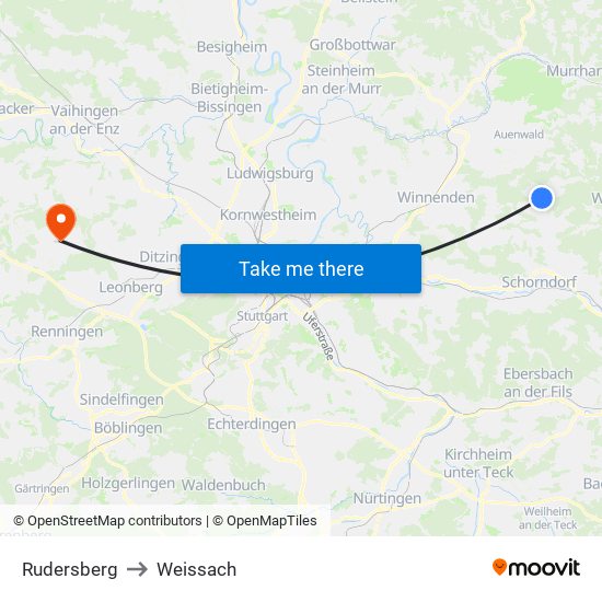 Rudersberg to Weissach map
