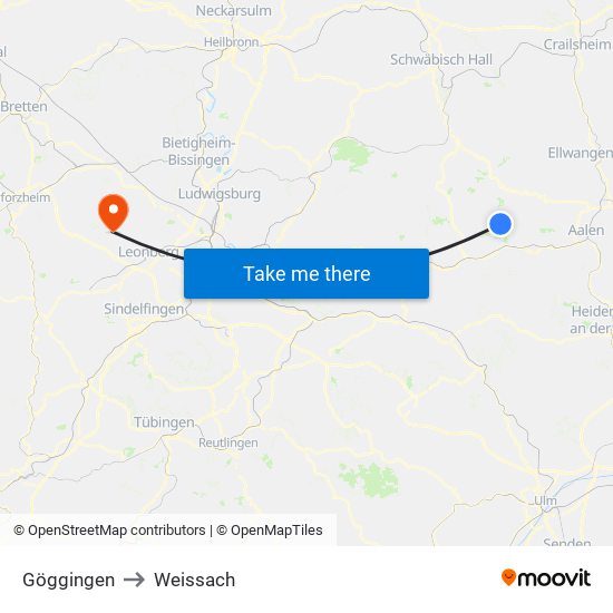 Göggingen to Weissach map