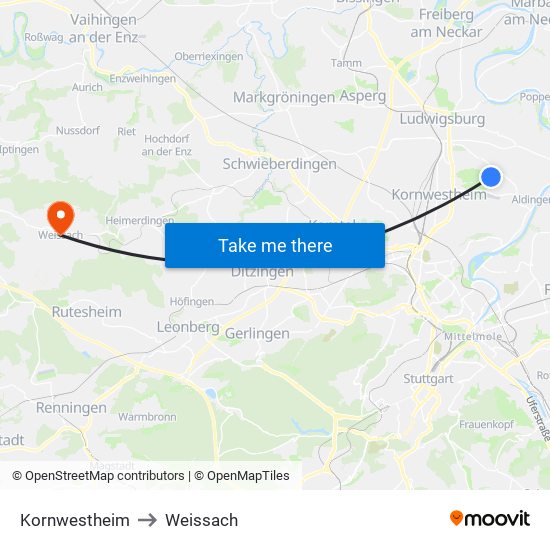 Kornwestheim to Weissach map