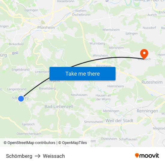 Schömberg to Weissach map