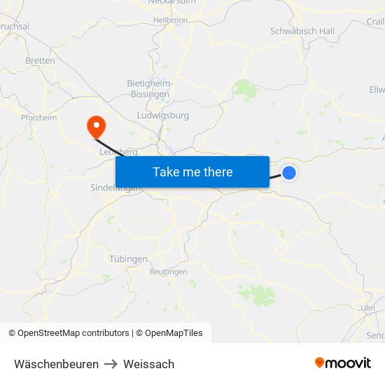 Wäschenbeuren to Weissach map