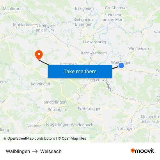Waiblingen to Weissach map