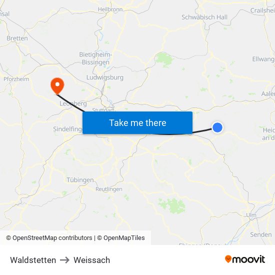 Waldstetten to Weissach map