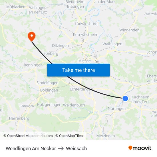 Wendlingen Am Neckar to Weissach map