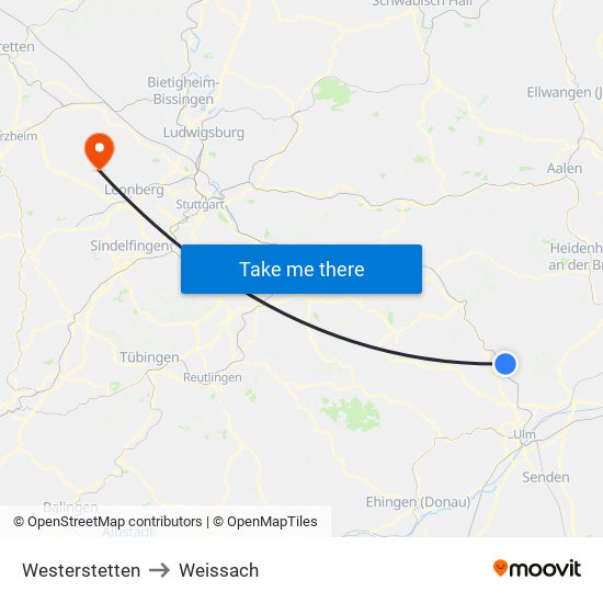 Westerstetten to Weissach map