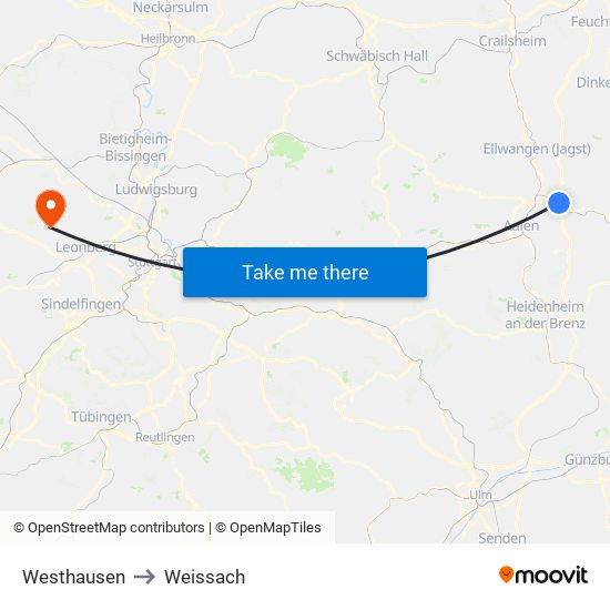 Westhausen to Weissach map