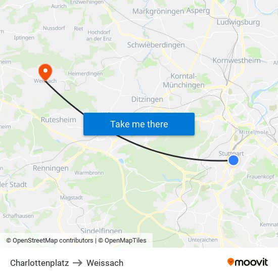 Charlottenplatz to Weissach map