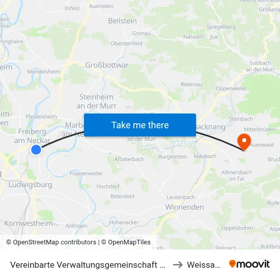 Vereinbarte Verwaltungsgemeinschaft Der Stadt Freiberg am Neckar to Weissach Im Tal map