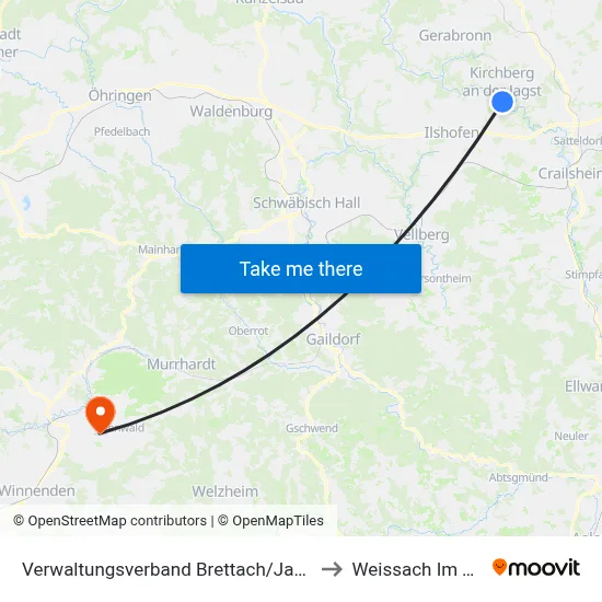 Verwaltungsverband Brettach/Jagst to Weissach Im Tal map