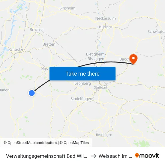 Verwaltungsgemeinschaft Bad Wildbad to Weissach Im Tal map