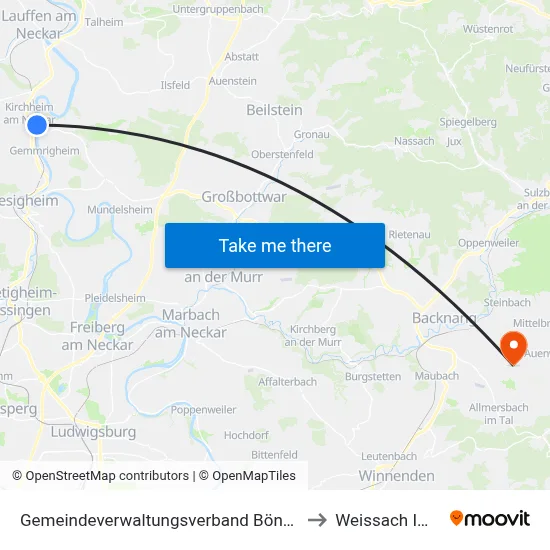 Gemeindeverwaltungsverband Bönnigheim to Weissach Im Tal map