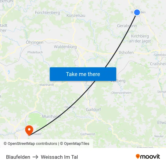 Blaufelden to Weissach Im Tal map