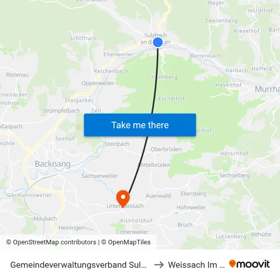 Gemeindeverwaltungsverband Sulzbach to Weissach Im Tal map