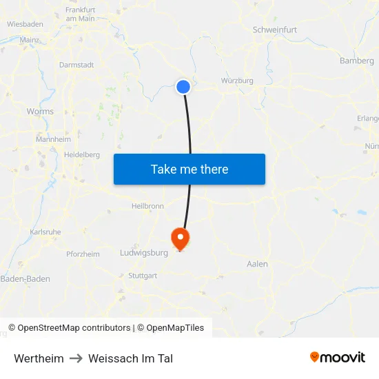 Wertheim to Weissach Im Tal map