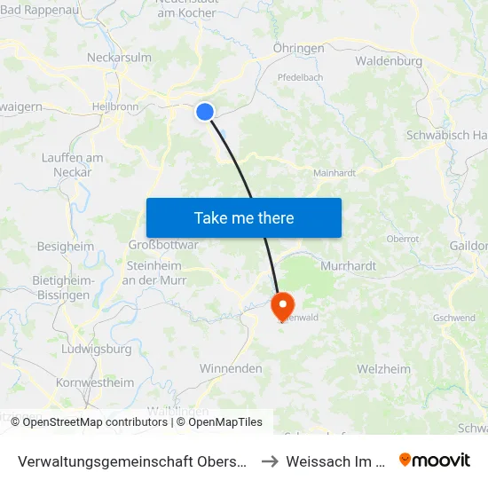 Verwaltungsgemeinschaft Obersulm to Weissach Im Tal map